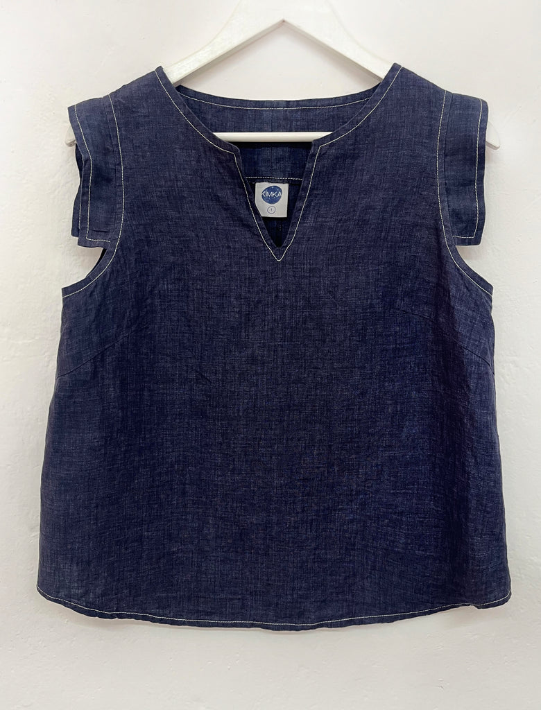 Cecelia linen Top (Blue)